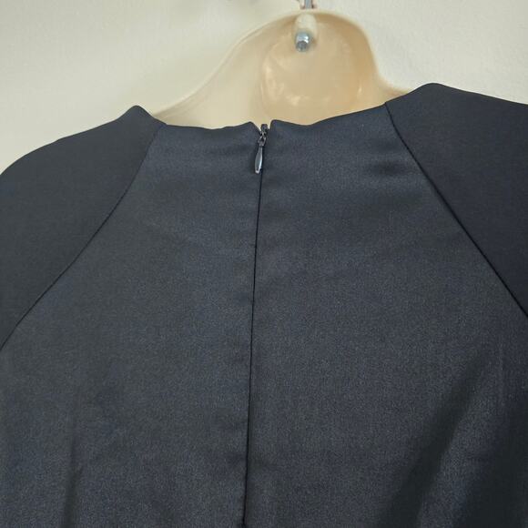 Vintage CDC Floral Embroidered Y2K Satin Mini Dress Black Size 12 Stretch - Picture 4 of 8